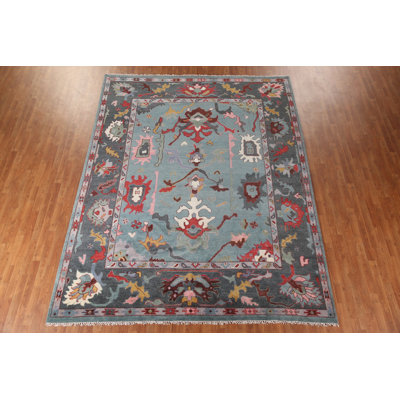 Tapis oriental fait à la main bleu Oushak 9 x 12