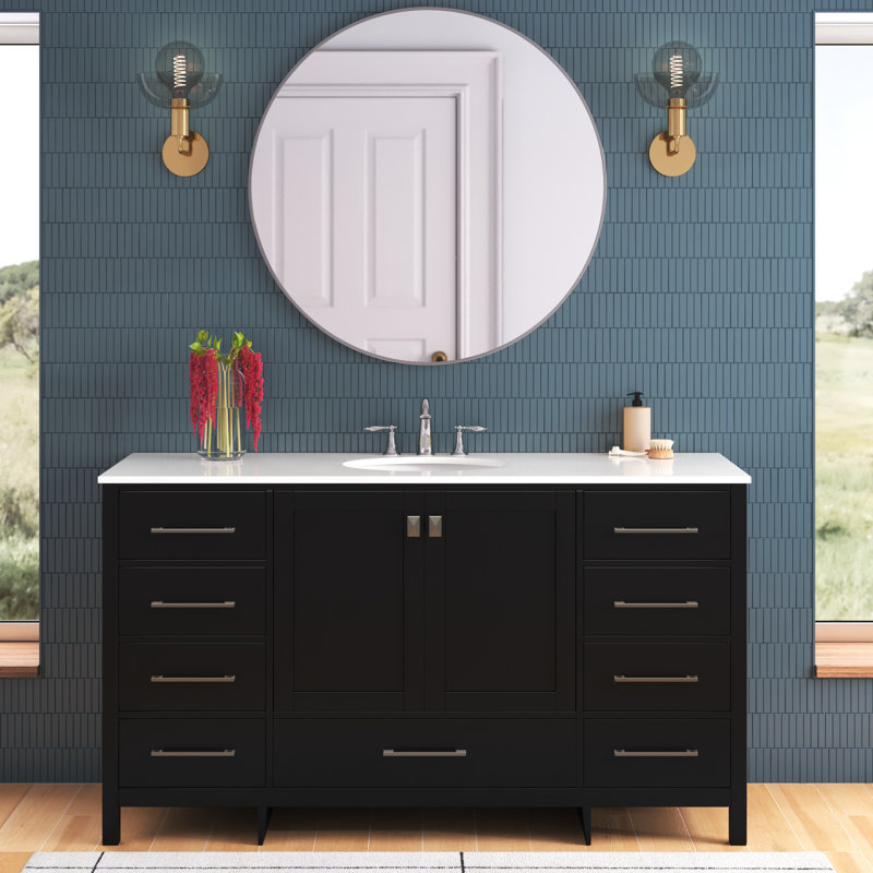 Meuble-lavabo simple 60 po avec plateau en marbre Hines, Noir