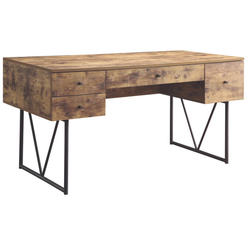 Bureau d'écriture en bois manufacturé à 4 tiroirs Fallon, Brun