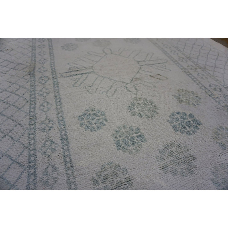 Light Ivory Color Antique Indian Tribal Geometric Floral Pattern Cotton Agra Gallery Carpet