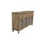 Buffet 59,06 pouces en bois vieilli avec 3 tiroirs et 4 portes en verre pour un rangement et une présentation polyvalents-128514884