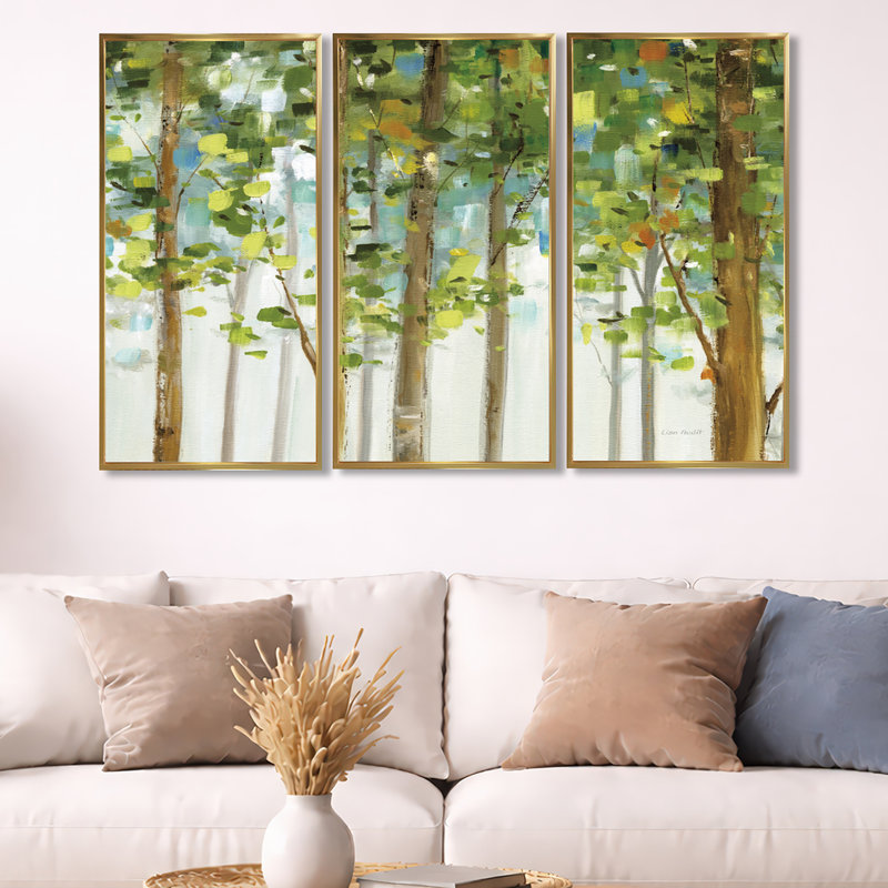Étude de forêt verte - ensemble d'art mural sur toile traditionnel encadré de 3
