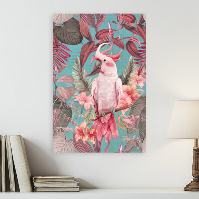 Pink Cockatoo Tropical Paradise Vibrant Vintage Abstract Bird Nature Tropical Wall Art Print