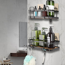 JumblWare Bamboo Shower Caddy, 11.7 x 26.8 Hanging 3-Tier Suction