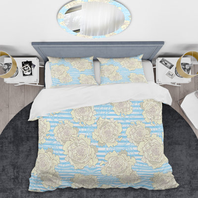 Ensemble de housse de couette en microfibre bleu clair / jaune 3 pièces