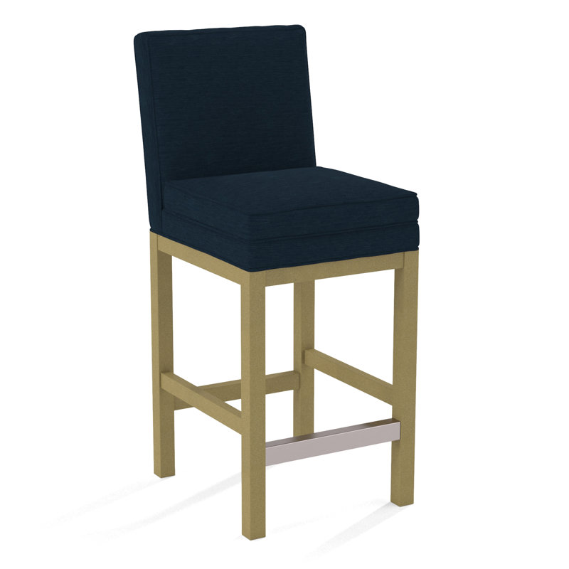 Upholstered Stool, White Sugar Performance; 0863-91, Brass Finish