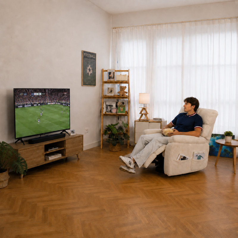 Fauteuil inclinable électrique rembourré avec pivot et fauteuil oscillant, Blanc