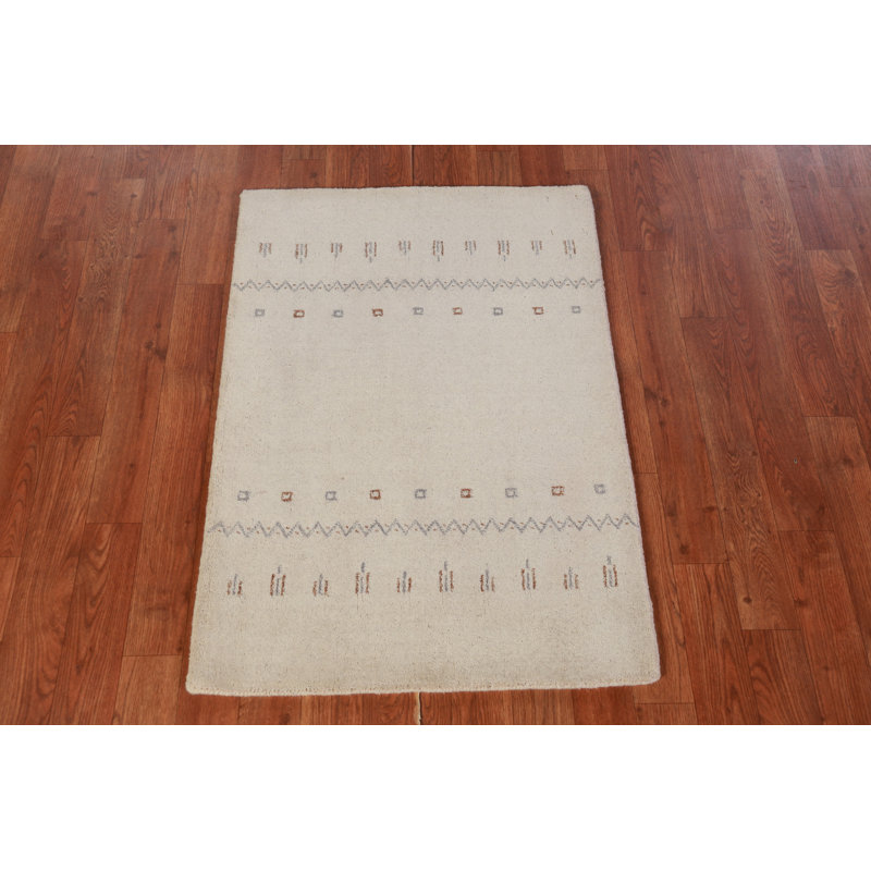 Tapis ivoire en laine Gabbeh