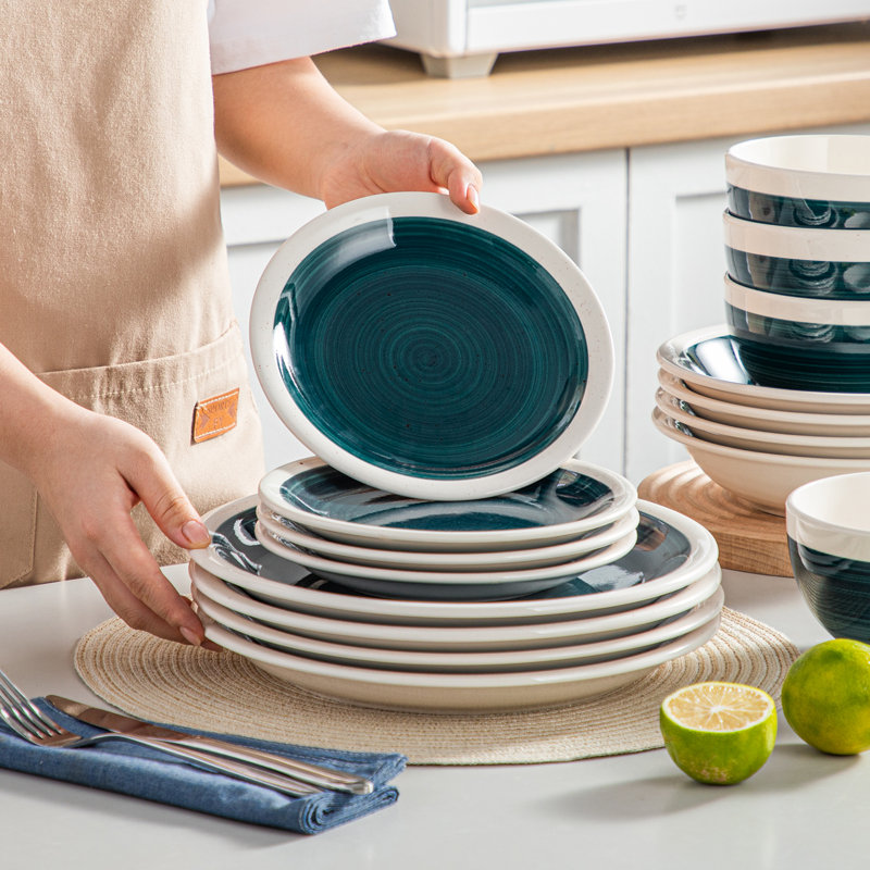 ORI 16 Piece Stoneware Dinnerware Set - Service for 4, Green
