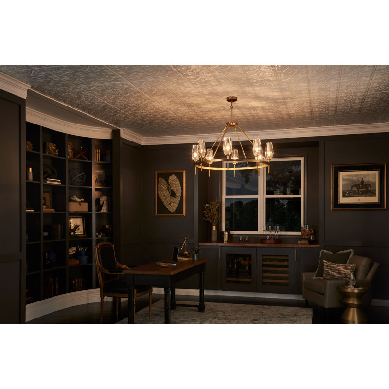 Ana 8-Light Single Tier Chandelier w/ Faceted Heavy-Cut Diamond-Shaped Crystal Shades, 8