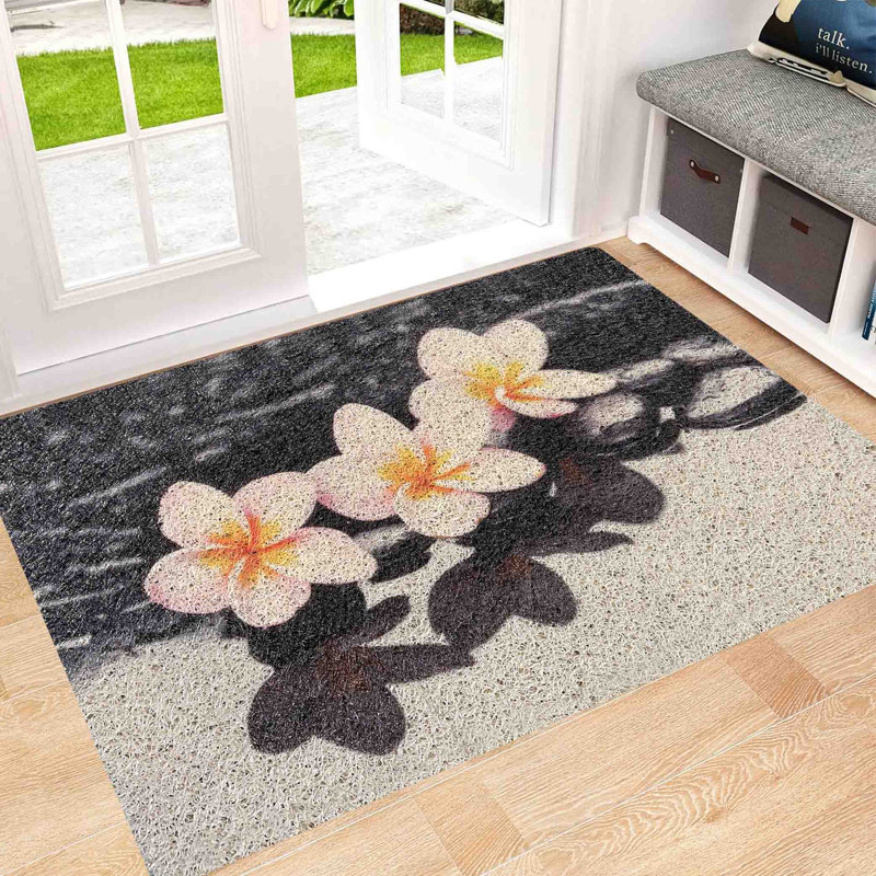 Paillasson noir, beige, floral, antidérapant et durable