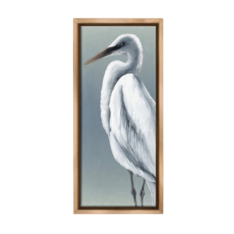 «Traditional Egret Bird Floater Frame» par Grace Popp sur toile, Cadre flottant orme Montalcino, H 25 po x l 11 po