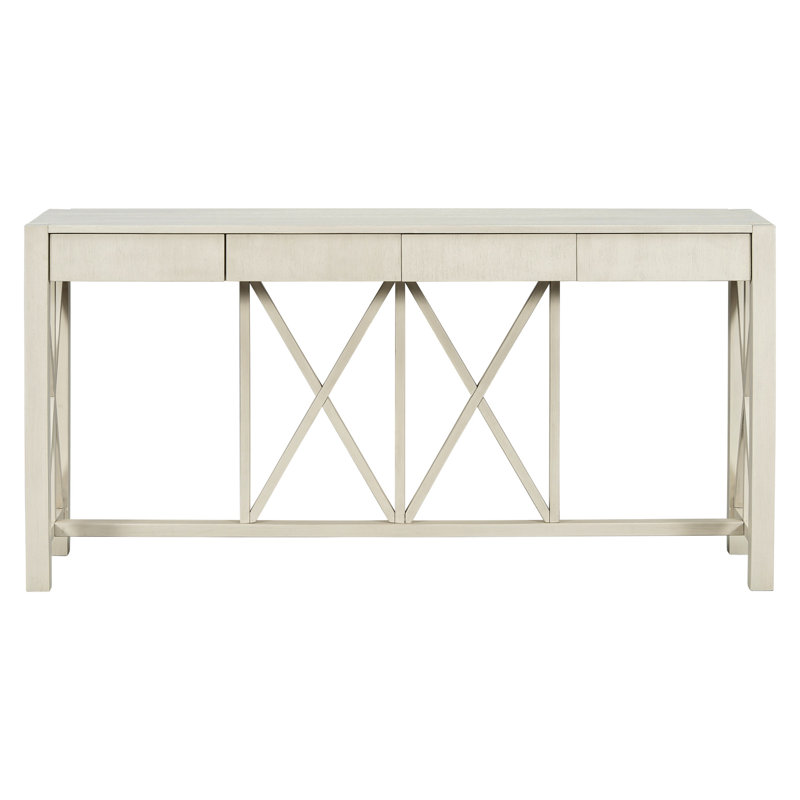 60-Inch, , Table, Veneer, 4 Drawers, Open Bottom Storage Console Underneath, Beige