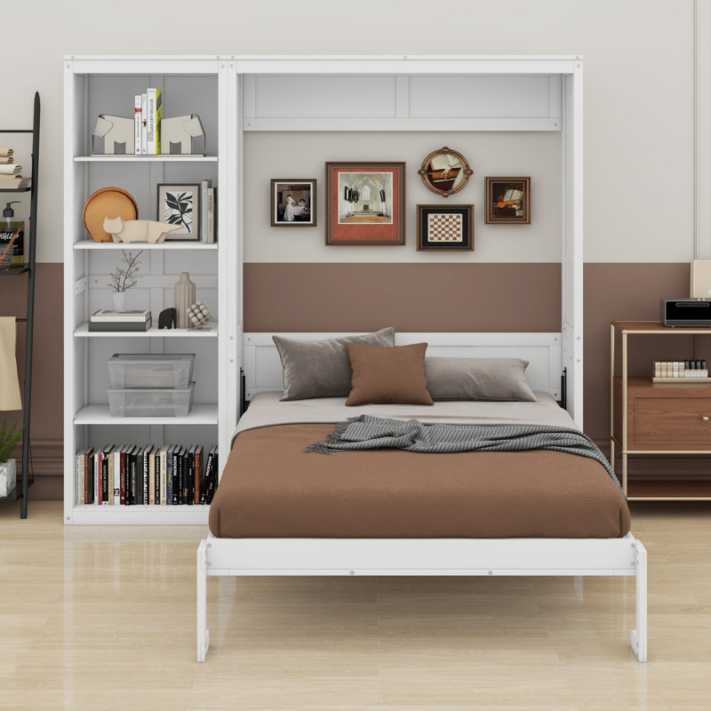 Lit escamotable mural avec tablettes Murphy, Lit double, blanc