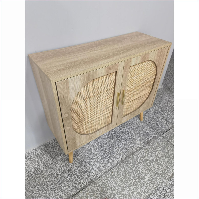 Armoires avec rangement, 2 portes en rotin et amp; 4 tablettes | Buffet de campagne naturel moderne | L 31,5 po x l 11,8 po x H 28,1 po | Panneau de particules | Couloir
