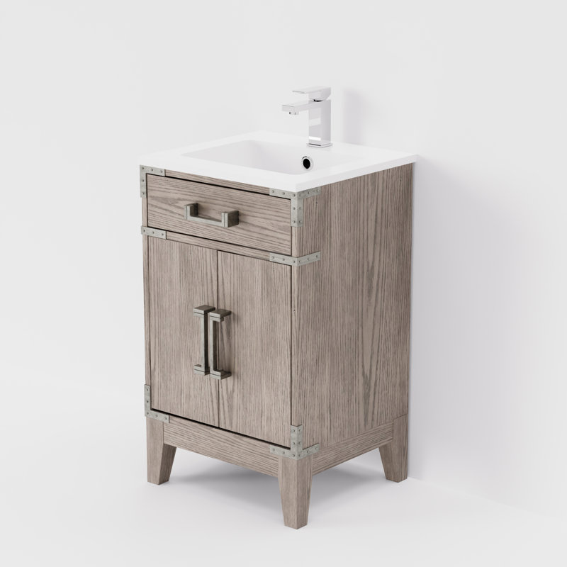 Ensemble de meuble-lavabo simple, plateau en acrylique et robinet en acrylique l 20 po x P 18 po Laurel, Chêne gris