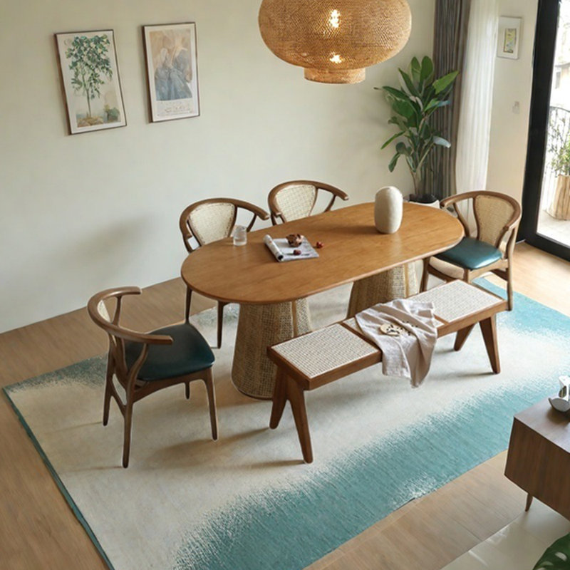 Ash rattan oval dining table set
