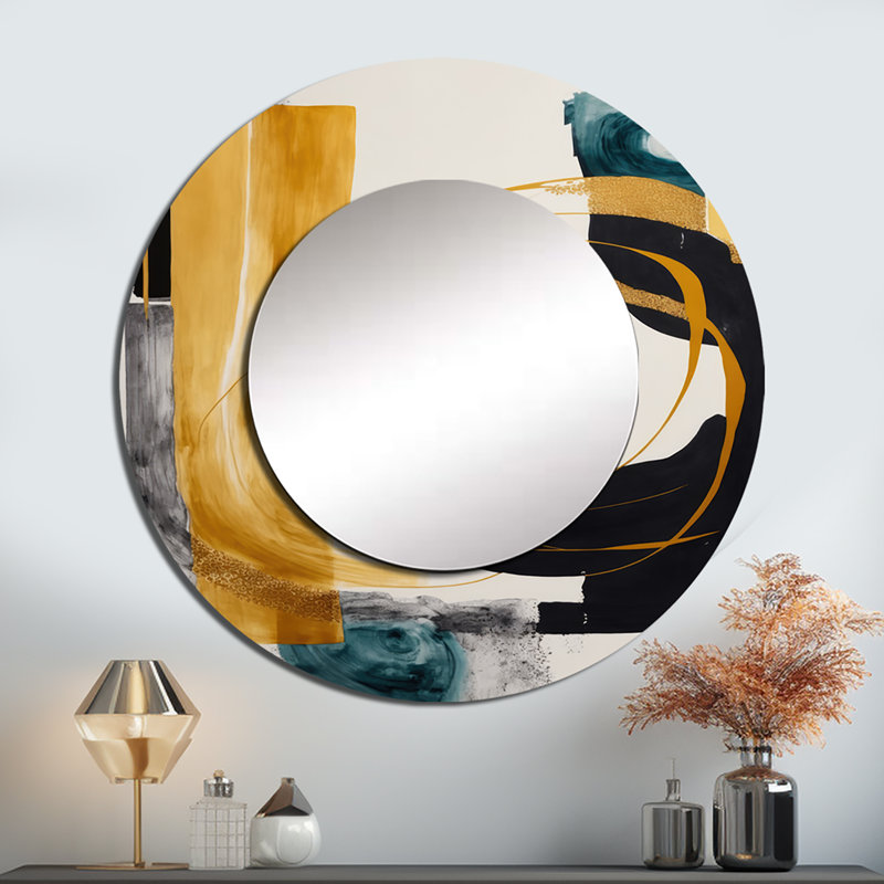 Poussoir moderne vert Art Deco III - miroir transitionnel, miroir mural rond vert unique, impression sur métal, 29 po x 29 po