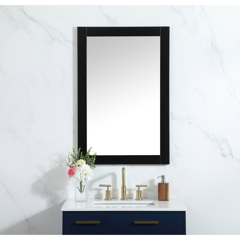 Rosenow Wood Flat Wall Mirror, Black, 36'' H x 24'' W