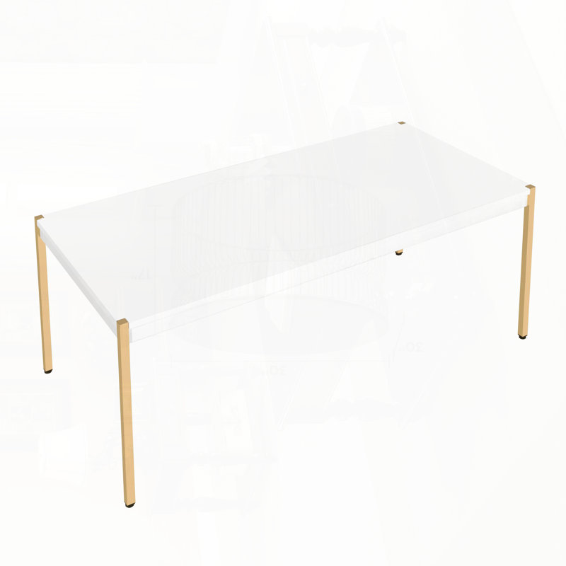 Table basse rectangulaire blanche et dorée avec pieds droits en métal