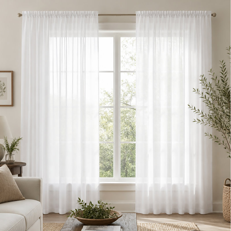 Ensemble de rideaux transparents avec passe-tringle 90 po (2 panneaux), White