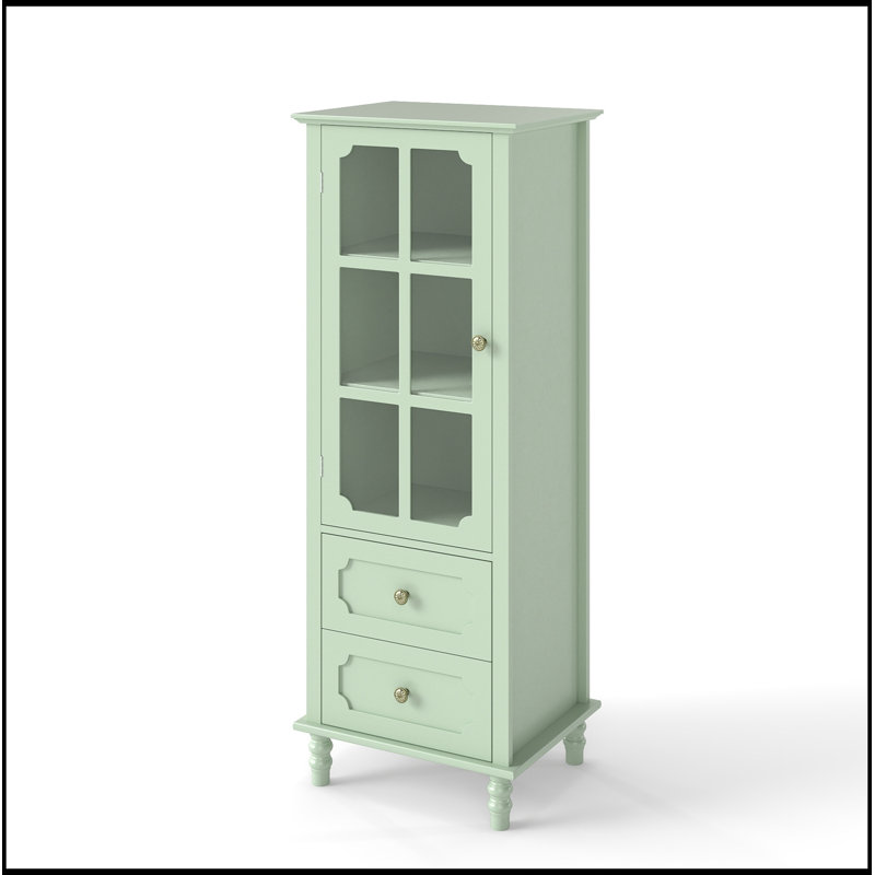 Armoire avec portes en verre et double tiroir, Mint Green