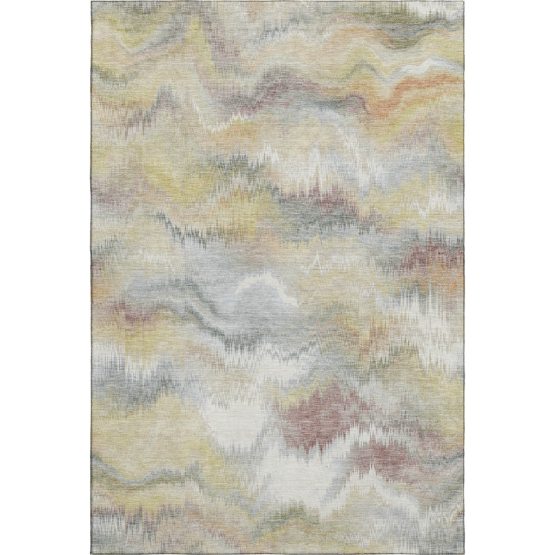 Premium Machine Washable Mayfield AMF2258 Swirls Rug, Beige, 5' x 7'6"
