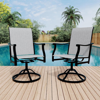 Patio Swivel Dining Chairs Textilene High Back Set of 2, All Weather Patio Chair With Textilene, Outdoor Swivel Rocker Chair for Lawn Poolside by Lark Manor