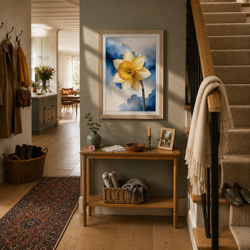 Solitary Daffodil Botanical - Framed Print, Walnut, A4 - 29.7 x 21.0 cm