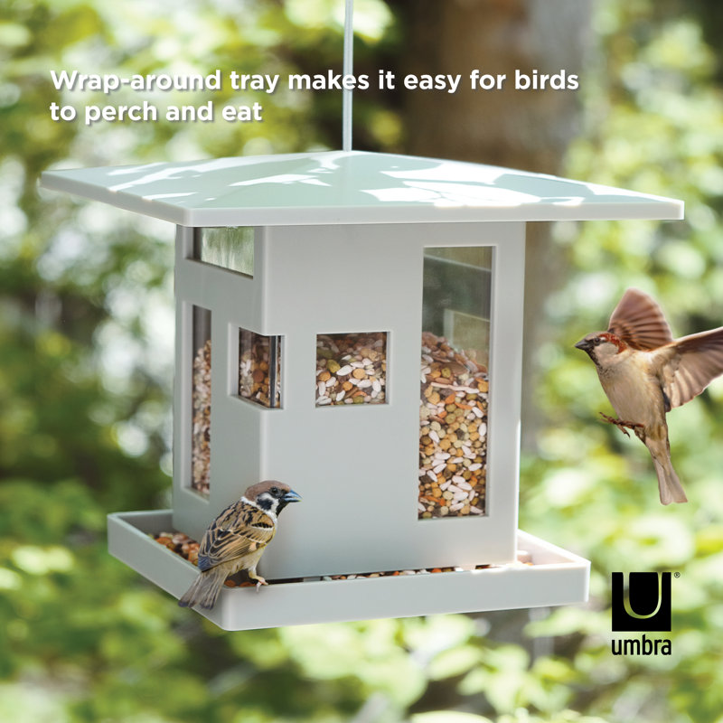 Gray Modern Hanging Bird Feeder with Steel Cable