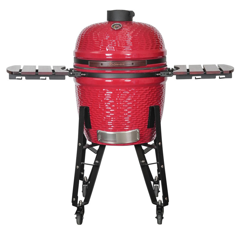 Kalamera Red 21” Ultimate Outdoor Ceramic Grill Kamado with Cart and Side-wings