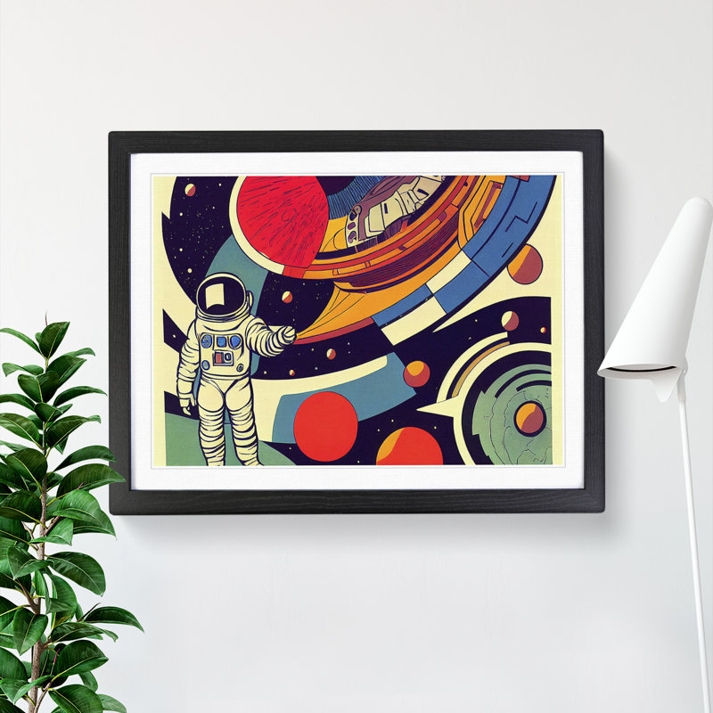 Retro Astronaut Vol.1 - Single Picture Frame Painting, Black Framed, 46cm H x 64cm W x 2cm D