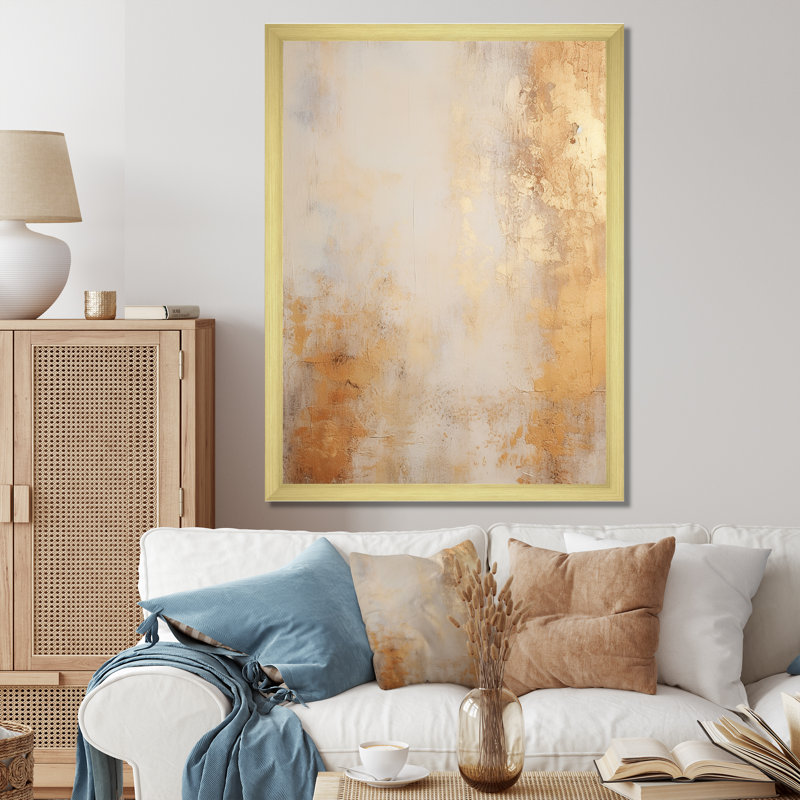 «Beige et or», art mural sur toile Tempêtes III, Cadre doré simple, H 32 po x l 16 po x P 1 po