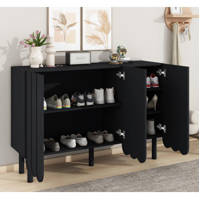 Cream Minimalist Cabinet - 5 Solid Wood Legs, Wave Doors & Adjustable Shelves - Large Storage Sideboard for Living Room