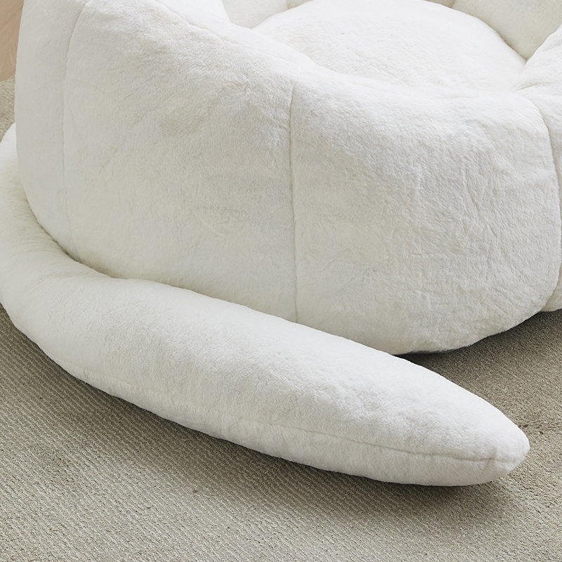 Fauteuil à billes Whimsical Cat Design, canapé paresseux ultra-moelleux avec oreilles et queue, Blanc
