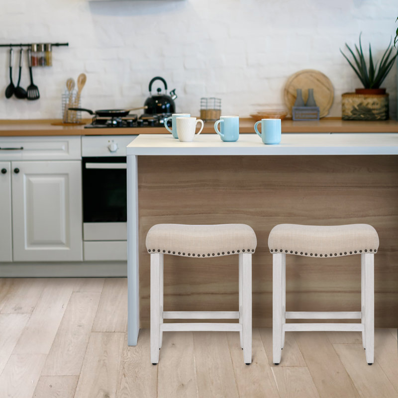 Tabouret de bar et de comptoir Jameson (ensemble de 2), Tabouret de comptoir (siège d’une hauteur de 24, Blanc / beige, 2