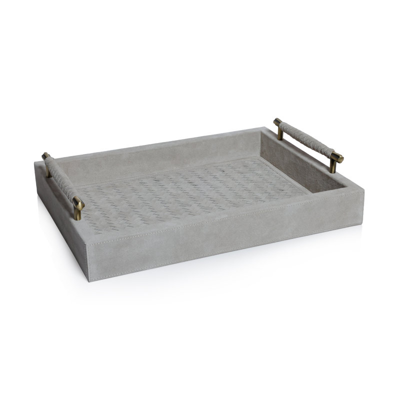 Arden Woven Suede Leather Tray with Brass Handles