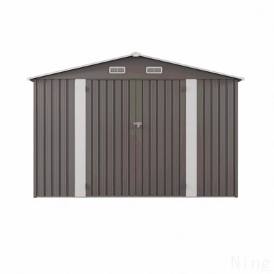 10X12ft Outdoor Storage Shed Large Metal Garden Shed With Double Door Two Window Waterproof Tool Shed