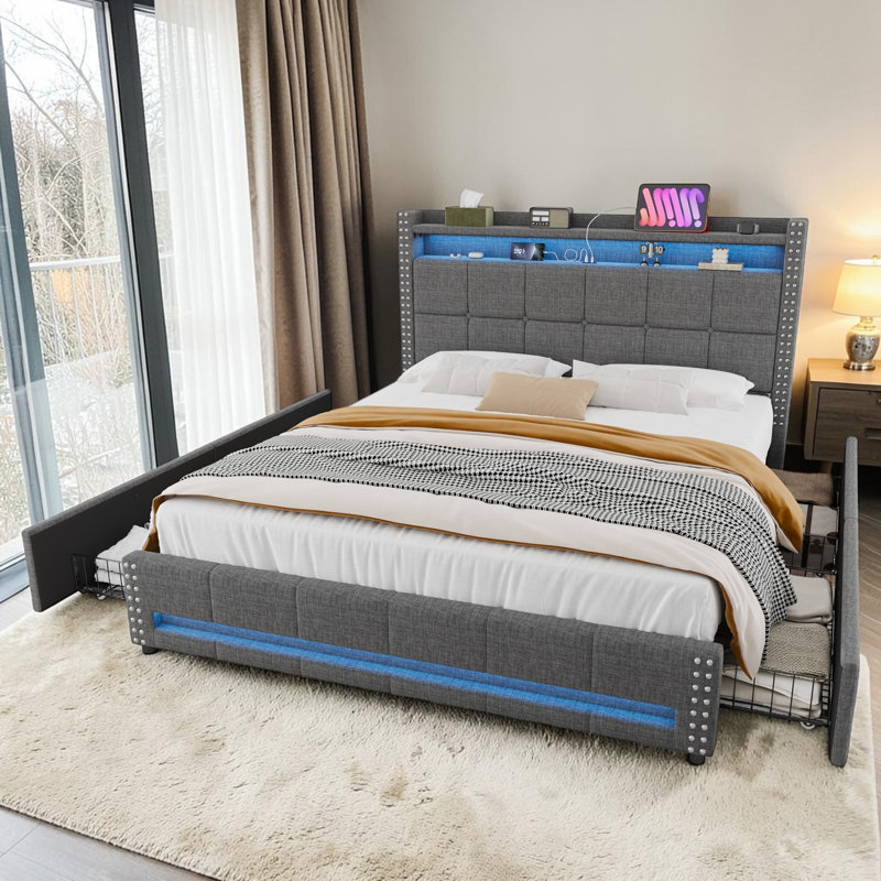 Upholstered Bed, Grey