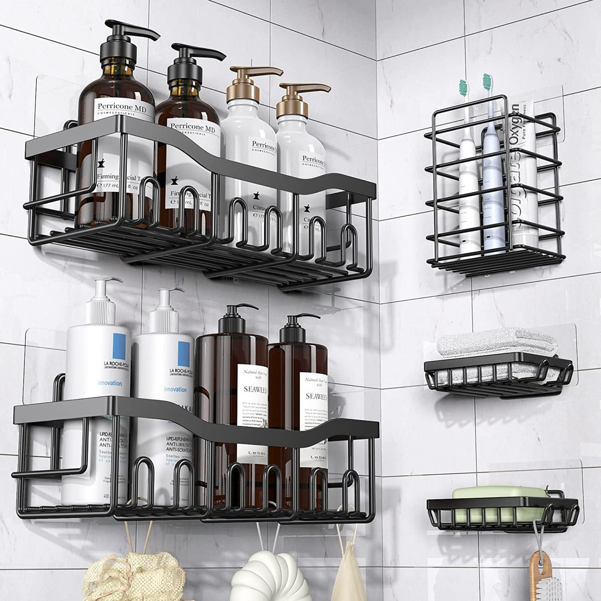 ROYAL CRAFT WOOD Bathroom Shower Caddy Organizer & Bath Product Holder for  Wall - Self Adhesive Over The Toilet Storage Shower Shelves for Inside