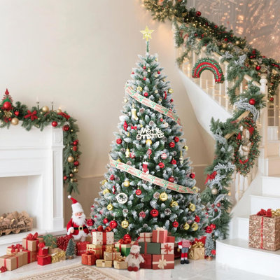 Arbre de Noël artificiel pré-éclairé 4,5 / 6 / 7,5 / 9 pi, pin de Noël avec pommes de pin, DEL chaudes et support articulé en PVC