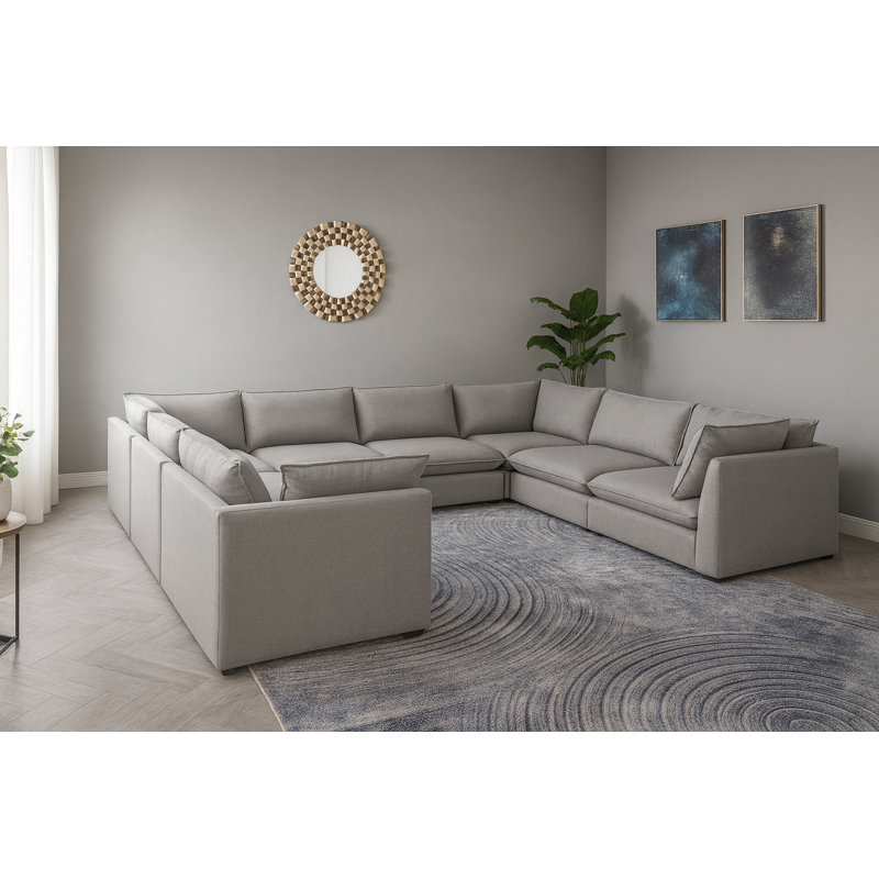 Aru Upholstered 160 " Linen U-Shaped Seating Component, Grey Linen Textured Fabric