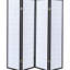 Paravent pliant 4 panneaux, noir, bois d'hévéa et papier blanc, 175 cm de hauteur, 177 cm de large, pour une finition élégante et douce, solution pratique pour la chambre