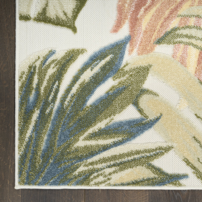 Floral Indoor/Outdoor Ivory Green  Area Rug, Rectangle 107 x 168 cm