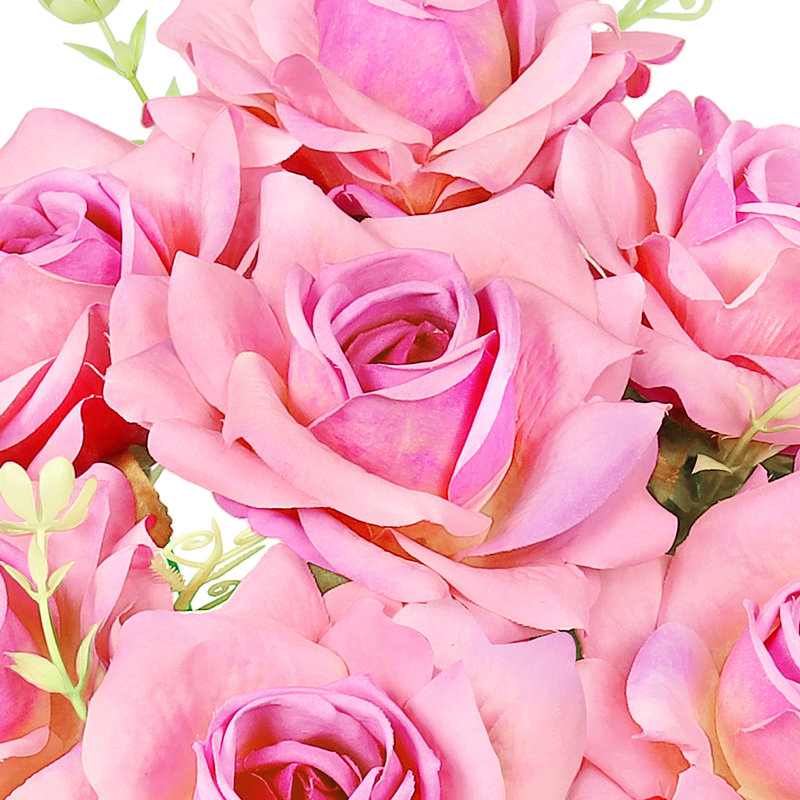 Artificial Gardenia Rose Flower Stem Bush Bouquet, Rosé / fuchsia