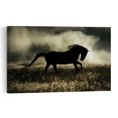 Silhouette de cheval sauvage, art mural abstrait et contemporain représentant un paysage naturel avec des chevaux sauvages