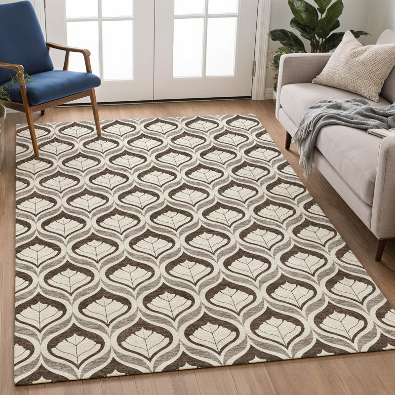 Tapis Ikat Mayfield AMF2379 lavable à la machine de qualité supérieure, Brun, 5 pi x 7 pi 6 po