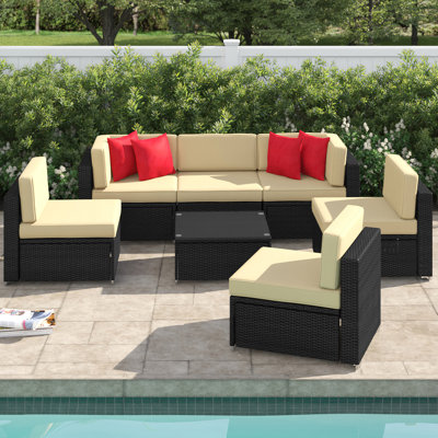 Ensemble de conversation modulaire avec coussins 7 pièces Carmelo