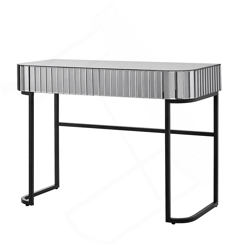 39" Mirrored Makeup Vanity Table With Stainless Steel Base, Mirrored Console Dressing Table With 2 Drawers,Versatile Desk For Bedroom And Office