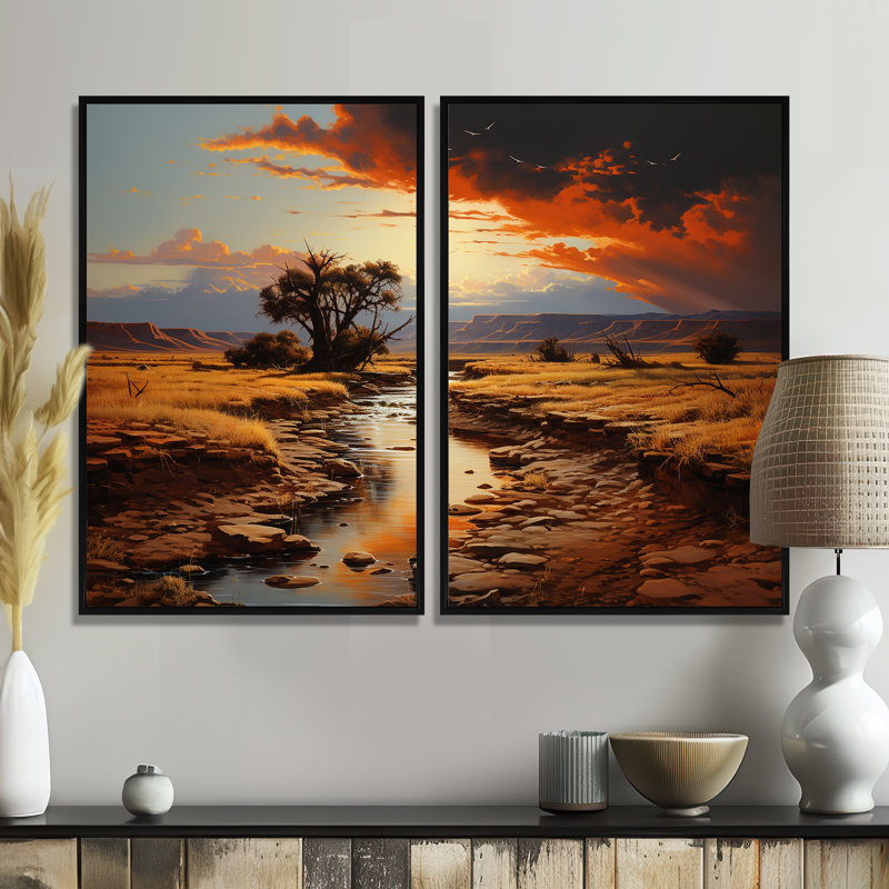 «Moonlit Sunset On Canyon Landscape III - Large Canyon & Desert», art mural, 36" H x 48" W, Impression encadrée flottante